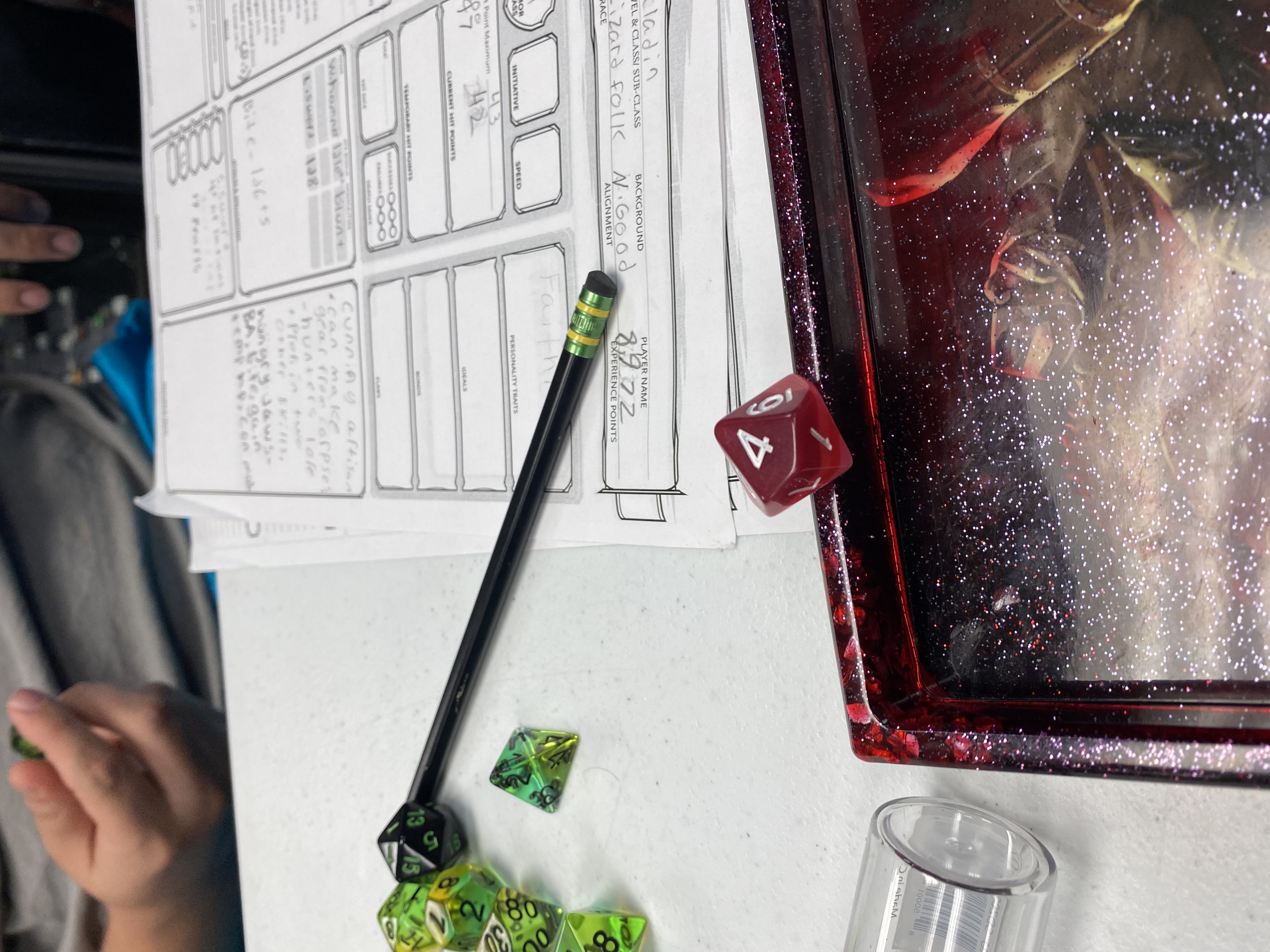 dice landed on the border of a dice tray